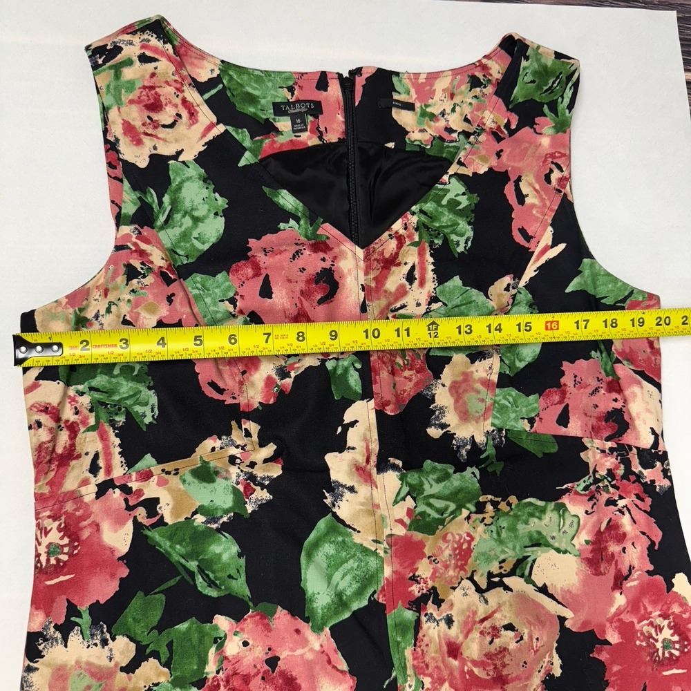 Talbots Floral Sheath Dress Womens 16 Black Pink V-Neck Cotton Blend Stretch - Picture 12 of 14